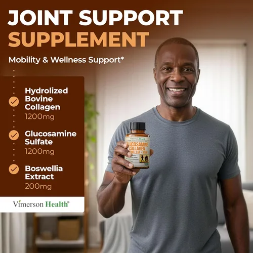 Miniatura 5 de Suplemento de condroitina de colágeno y sulfato de glucosamina con boswellia, MSM, bromelina, quercetina y metionina. Apoyo articular