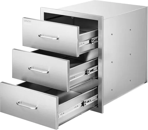 Miniatura 24 de VEVOR Cajones de cocina para exteriores de 14 x 20.3 pulgadas, cajones triples de montaje empotrado, 14 pulgadas de ancho x 20.3 pulgadas de alto x