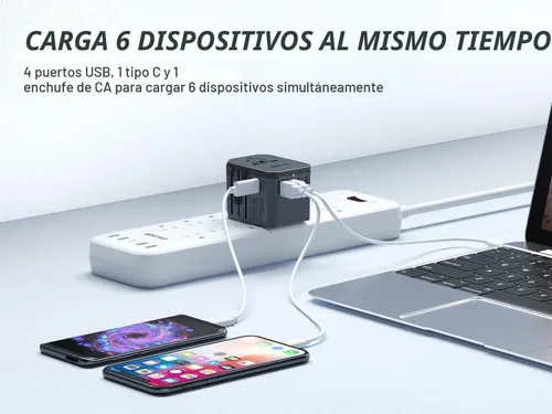 Miniatura 2 de EPICKA Adaptador de viaje universal, adaptador de enchufe de viaje europeo, adaptador de corriente internacional cargador mundial con USB-C y 4 Gris