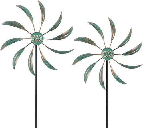 Miniatura 11 de Stargarden Molino de viento de pavo real de 58 pulgadas, escultura de viento doble, molino de viento de metal para decoración de jardín y patio