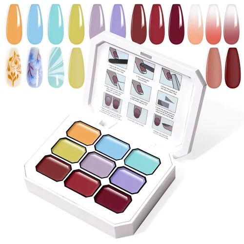 Miniatura 23 de Juego de esmaltes de gel con gradiente, 9 colores ombre, esmalte de gel para uñas rojo, marrón, azul claro, rosa, esponjado para pigmento, Pat Aura