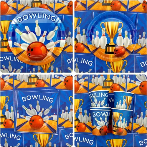 Miniatura 4 de KEFAN Decoraciones de fiesta de cumpleaños de bolos, suministros de vajilla para fiesta temática de bolos, incluyendo telón de fondo, platos, vasos