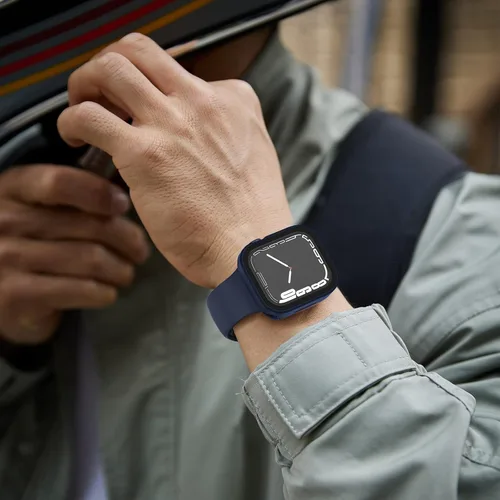 Miniatura 5 de Paquete de 2 fundas impermeables de 2 en 1 para Apple Watch Series 8 7 de 45 mm, parachoques frontal y trasero de PC de borde recto con protector
