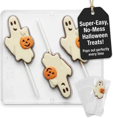 Miniatura 5 de Fantasma con calabaza Lollipop Chocolate Candy Mold Halloween 911