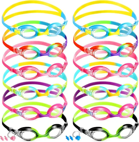 Miniatura 7 de Kanayu 12 gafas de natación para niños, sin fugas, antiniebla, con clips para la nariz, tapones para los oídos, 12