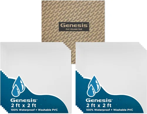 Miniatura 2 de Genesis Azulejos de techo con borde blanco, fácil instalación, impermeable, lavable y resistente al fuego, PVC de alta calidad para evitar roturas