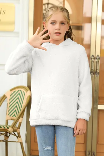 Miniatura 5 de Haloumoning Sudadera con capucha de forro polar mullido para niñas de 4 a 15 años