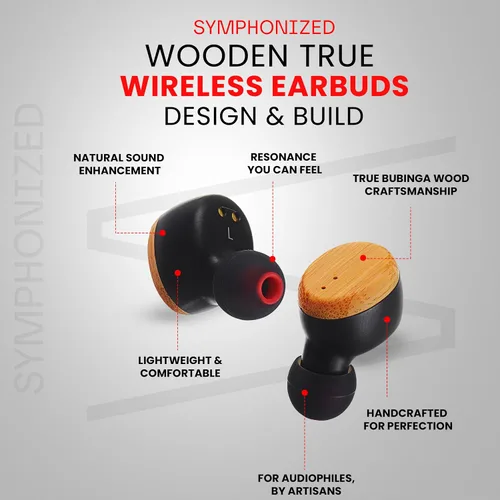 Miniatura 2 de Symphonized Auriculares inalámbricos de madera con graves profundos, 35 horas de reproducción de sonido 3D. Cancelación de ruido con micrófono.