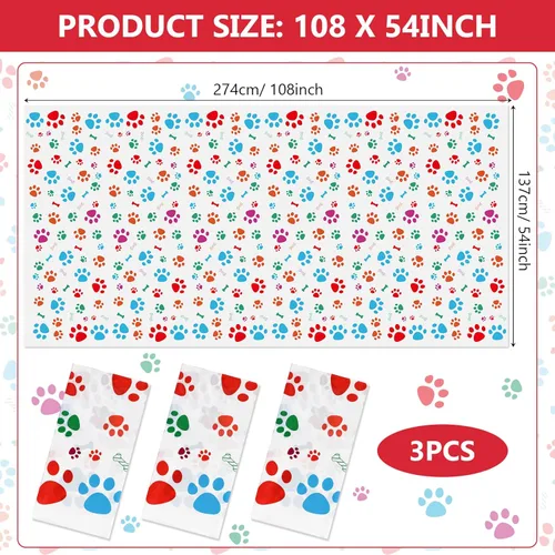 Miniatura 5 de Tegeme Mantel de plástico desechable con estampado de patas de perro de 54 x 108 pulgadas, 3 piezas, decoración de fiesta de cachorros para fiesta