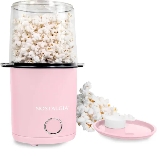 Nostalgia Máquina de Palomitas de Aire Caliente de 8 Tazas y Tazón - Tazón y Tapa 2 en 1, Taza Medidora de 2 oz - Palomitas Sin Aceite para Noches