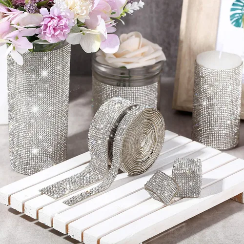 Miniatura 2 de 2 rollos de 6 yardas con diamantes de imitación autoadhesivos de cristal brillante para decoración de bricolaje, cinta de diamante con diamantes