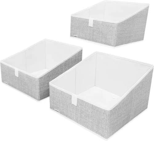 Miniatura 9 de Paquete de 3 contenedores de almacenamiento para armario, caja de almacenamiento grande trapezoidal, cestas de tela plegables para organizar ropa
