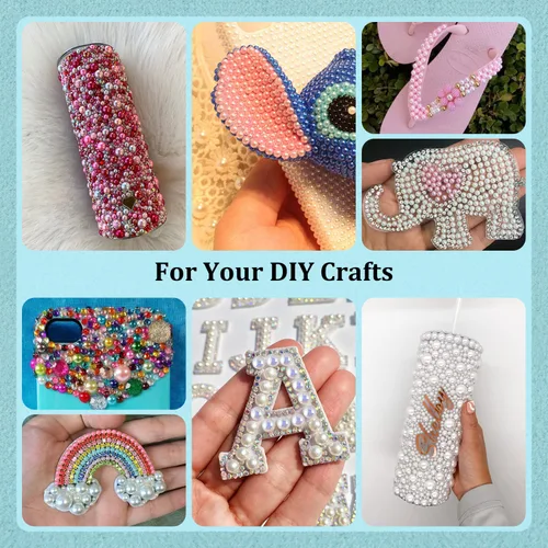 Miniatura 5 de 100g de cuentas de perlas planas y diamantes de imitación, 1-Rosa y blanco, tamaño mixto de 3-10mm, resina, diamantes de imitación y medias perlas