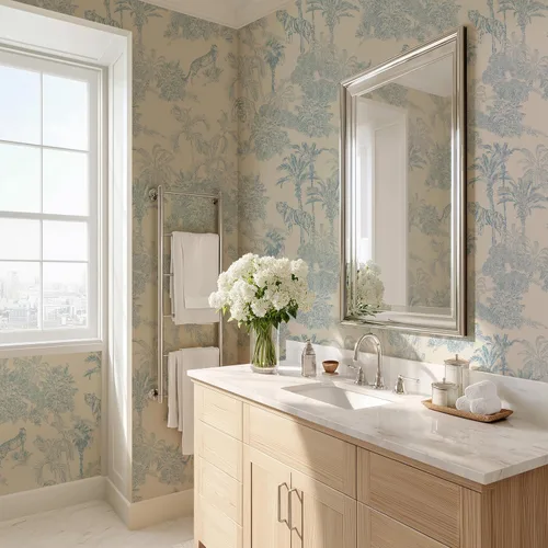 RollsRolla Toile Azul y Blanco Papel Pintado para Despegar y Pegar Pared de Acento Estilo Francés Chinoiserie Campestre Temporario para Apartamentos