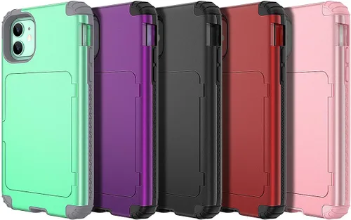 Miniatura 7 de WeLoveCase Defender - Funda tipo cartera para iPhone 11 para mujer y hombre, con espejo oculto, tres capas a prueba de golpes, protección Púrpura