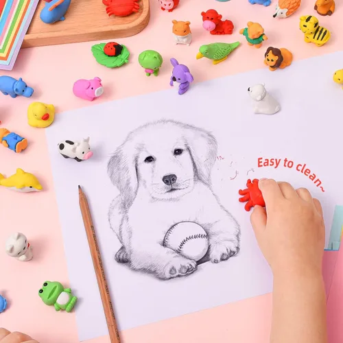 Miniatura 5 de Kaemi 120 borradores de animales para niños, escritorio, mascotas, borradores 3D a granel, desarmables, rompecabezas de lápices, juguetes para Goma