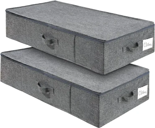 Paquete de 2 recipientes grandes de almacenamiento debajo de la cama con tapa, organizador de almacenamiento de ropa ultra grueso debajo de la cama