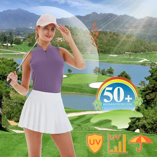Miniatura 4 de LastFor1 Polo de golf sin mangas para mujer, con cremallera UPF 50+, protección UV, ajuste delgado, secado rápido, ligero
