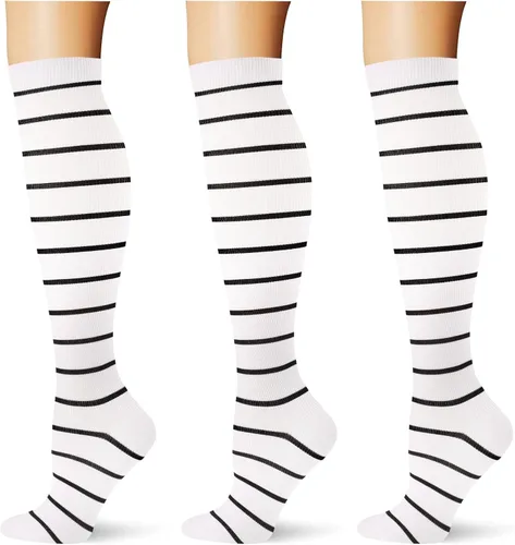 Miniatura 11 de (3 pares) Calcetines de compresión 20-30 mmHg, calcetines largos hasta la rodilla para mujeres y hombres, soporte atlético, para viajes y uso diario