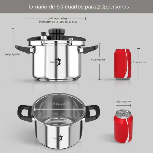 Miniatura 9 de TIBORANG Olla de presión de acero inoxidable de 6.3 QT, [Multi-cocina para estufa de gas e inducción] [Ahorra 70% del tiempo de cocción]