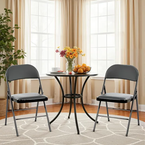 Simple Deluxe Juego de 2 sillas de comedor, cojín de cuero, plegable, moderno, para cocina, con respaldo acolchado y patas de metal, asiento Negro