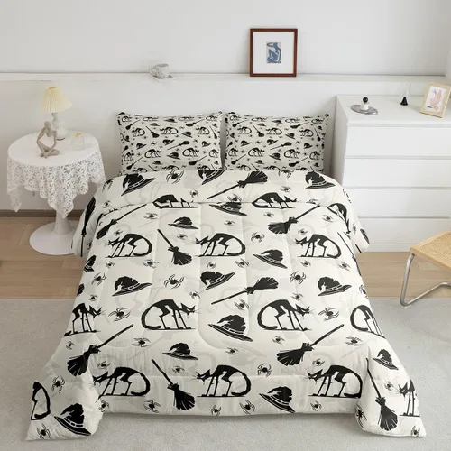 Miniatura 12 de Erosebridal Juego de ropa de cama de murciélago de Halloween, tamaño individual, juego de edredón de estrellas con purpurina y galaxia para niños