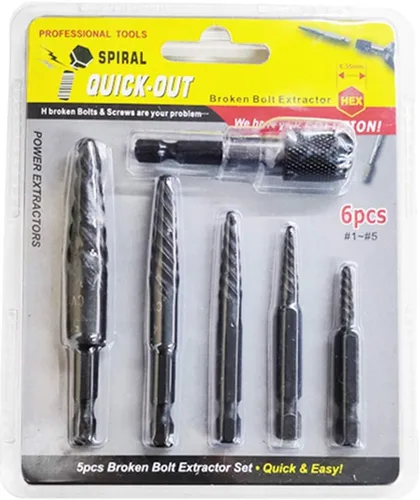 Miniatura 5 de Juego de extractor de pernos rotos de 6 piezas, juego de extractor de tornillos dañados con 1/4 de cambio rápido Arbors Kit de herramientas de rosca