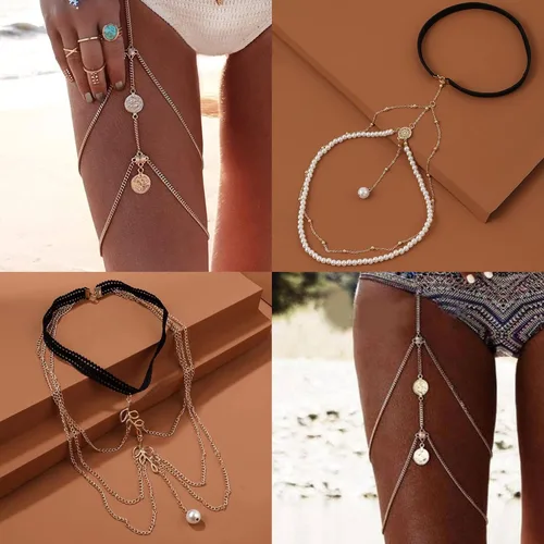 Miniatura 7 de Cadena de muslo para mujer, cadena de pierna de mariposa vintage para adolescentes, niñas, cadena de cuerpo bohemia en capas para verano, fresca
