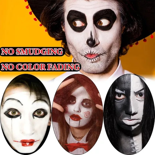 Miniatura 4 de Pintura facial de payaso negro, blanco, rojo, profesional, impermeable, kit de maquillaje de Halloween, pintura facial de payaso, cosplay, bromista