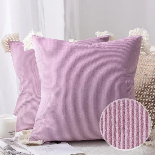 Miniatura 17 de Phantoscope Paquete de 2 fundas de almohada de pana suave para Halloween y otoño, decorativas de terciopelo a rayas con borlas de algodón, fundas