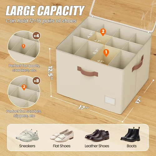 Miniatura 2 de PHINOX Organizador de zapatos para armario, paquete de 2 cajas organizadoras de zapatos de tela, contenedores de almacenamiento de zapatos