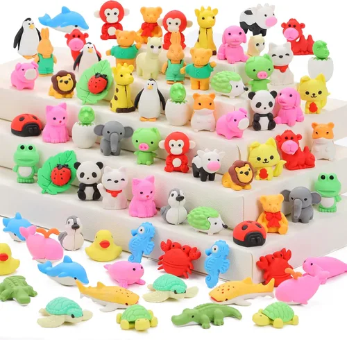 Miniatura 8 de LanMa 98 borradores de animales – mascotas de escritorio y premios de aula; rompecabezas, animales desmontables para recompensas de estudiantes