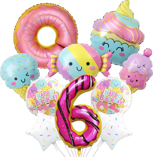 Miniatura 13 de 10 globos de helado, globos de papel de aluminio Mylar con número de dona de caramelo, temática de helado, suministros de fiesta de primer cumpleaños