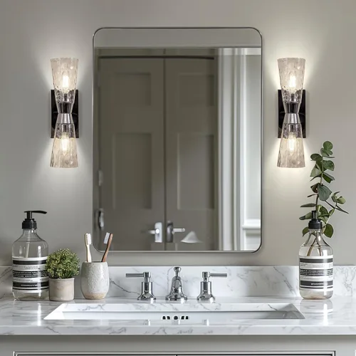Miniatura 6 de ANDY STAR Espejo cromado para baño, espejo de pared con marco de metal de 24 x 36 pulgadas, espejo rectangular de esquina redondeado de acero