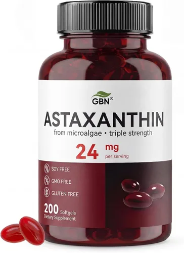 GBN Suplementos de astaxantina 24 mg 200 cápsulas blandas, apoya la salud de los ojos, la piel, las articulaciones, el cerebro, el corazón y el