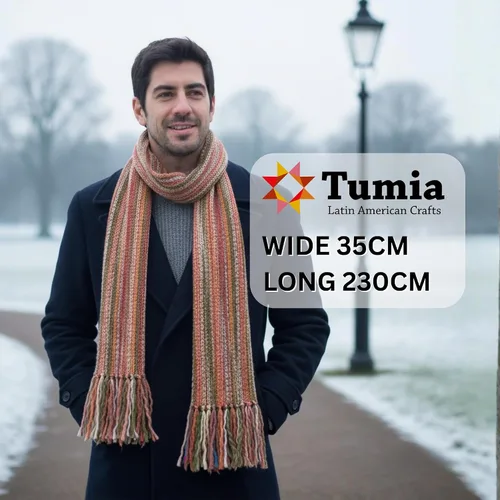 Miniatura 3 de Tumia LAC - Bufanda de lujo extra larga gruesa a rayas - Hecho a mano y muy cálido - Unisex