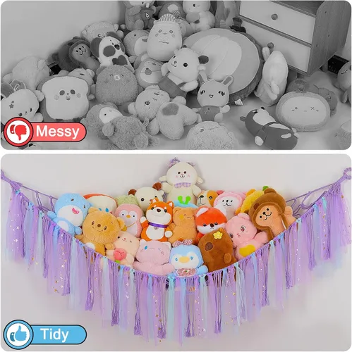 Miniatura 3 de FIOBEE Red de Animales de Peluche o Hamaca con Luz LED, Hamaca de Juguetes Colgante Organizador de Almacenamiento Soporte para Animales de Peluche