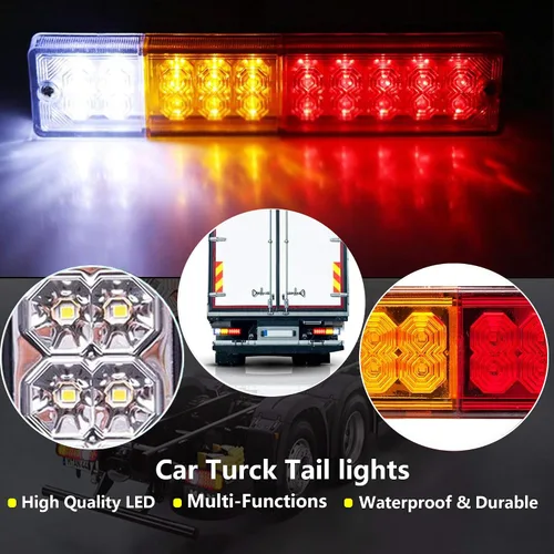 Miniatura 2 de 2 Barras de Luces Traseras para Remolque, Impermeables, 20 LED DC 12V, Señal de Giro Ámbar, Reversa Blanca, Lámpara de Funcionamiento de Freno Roja