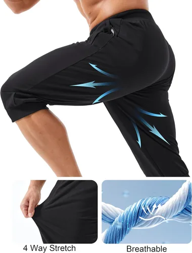 Miniatura 5 de MAGCOMSEN Pantalones capri de 34 para hombre con bolsillos con cremallera, ajustados, para entrenamiento, correr, entrenamiento, pantalones capri