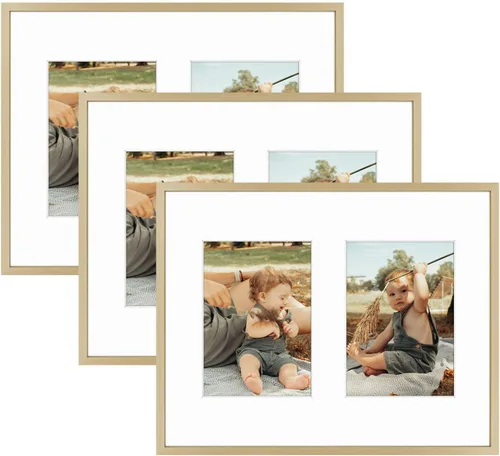 Miniatura 72 de Golden State Art, Marco de collage de aluminio de 4 x 6, muestra fotos de 6 x 4 con tapete de 2 aberturas o una foto de 8 x 10, vidrio real, Negro