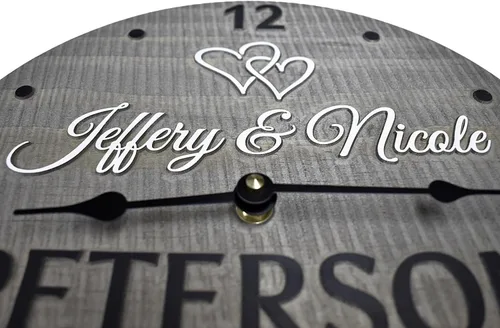 Miniatura 4 de Reloj de pared de madera hecho a mano de 11 pulgadas personalizado para pareja