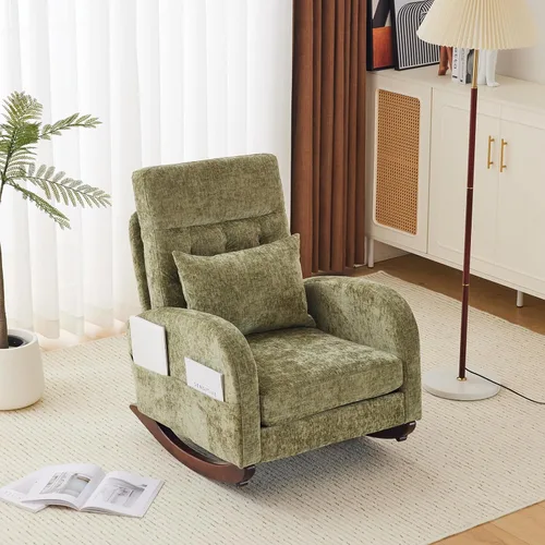 Miniatura 11 de VINGLI Silla de columpio de felpa de estilo teddy con asiento bajo, silla de columpio tapizada en bouclé para cuarto de bebé con bolsillos Forro