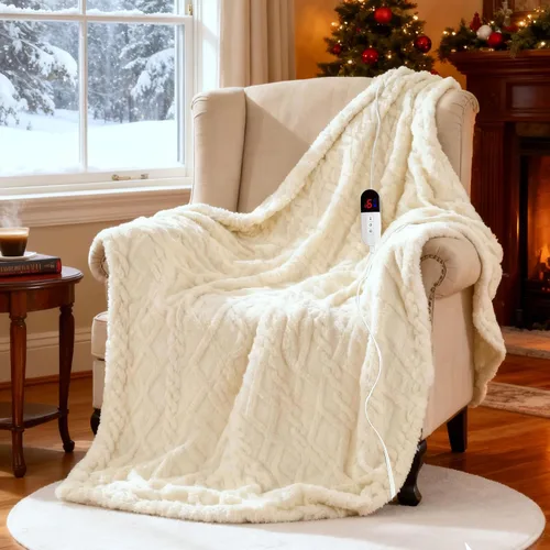 Miniatura 10 de SnugLife Manta térmica eléctrica con 6 niveles de calentamiento rápido, 4 horas de apagado automático, ultra coza y cálida manta eléctrica de piel