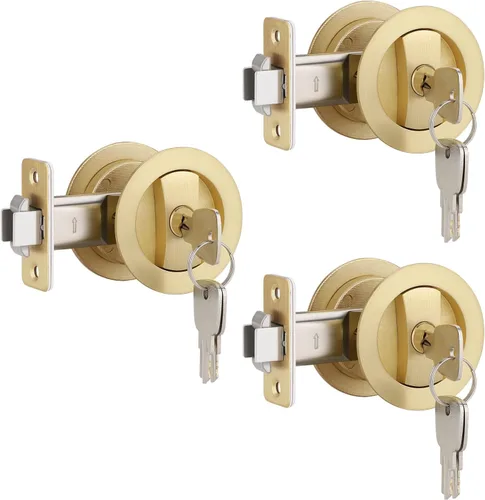 Miniatura 12 de EHOMEWARE 1 paquete de herrajes para puerta de bolsillo negro mate, manijas de puerta de bolsillo empotradas, cerradura de puerta de bolsillo