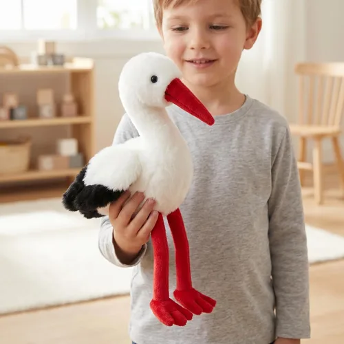 Miniatura 3 de Juguete de peluche de cigüeña blanca de simulación, suave y realista, lindo juguete de peluche de cigüeña blanca de 9.84 pulgadas, pájaros