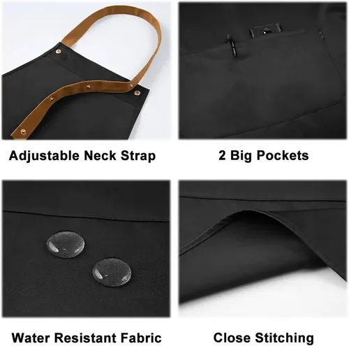 Miniatura 6 de Delantal de cocina con bolsillos, correa ajustable para el cuello para mujeres y hombres, delantal resistente al agua para chef artista camarero