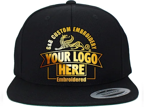 Yupoong Sombrero personalizado. 6089M Snapback. Bordado. Coloque su propio diseño o logotipo de la empresa (negro), Negro -