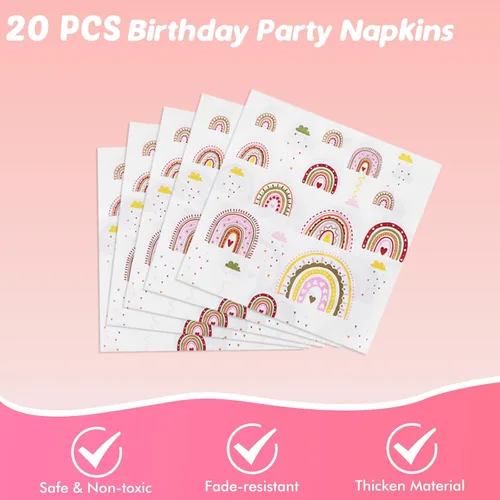Miniatura 5 de Ryzovo Juego de 62 piezas de vajilla bohemia para fiesta de arcoíris, incluye platos de papel, servilletas, mantel para niñas y niños, decoración
