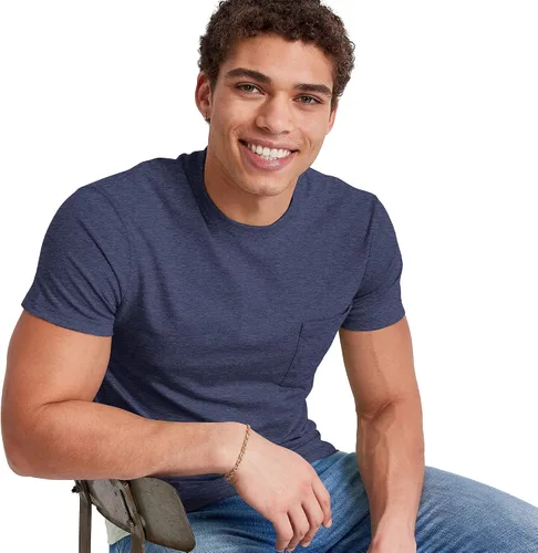 Miniatura 5 de Hanes Camiseta de cuello redondo con bolsillo, 100% algodón para hombre
