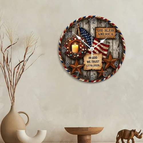 Miniatura 6 de ArogGeld God Bless America USA 250th Anniversary Clock 250 Years of Freedom 1776-2026 Wooden Wall Clocks Battery Operated 10 Inch Men Cave Home